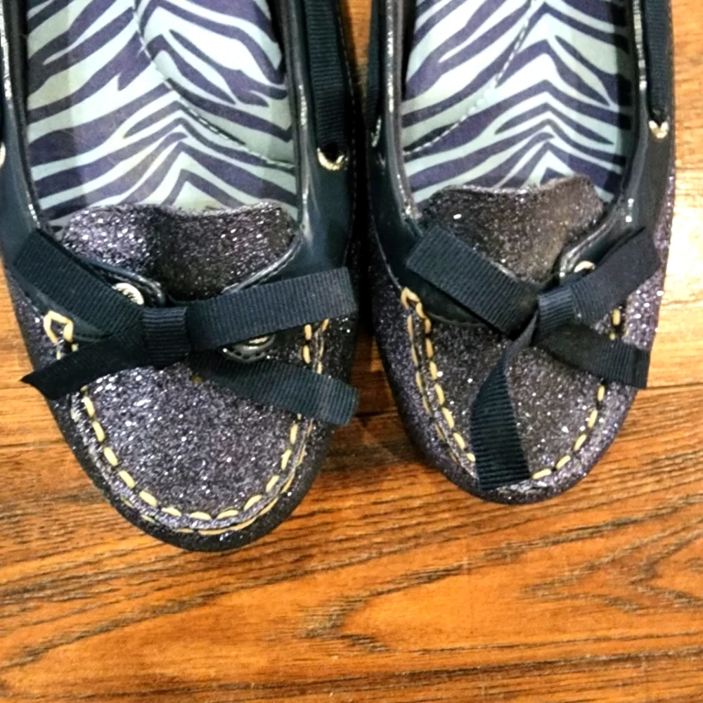Sperry Women's Navy Sparkle Bow Loafers Size 7.5 - Picture 5 of 9